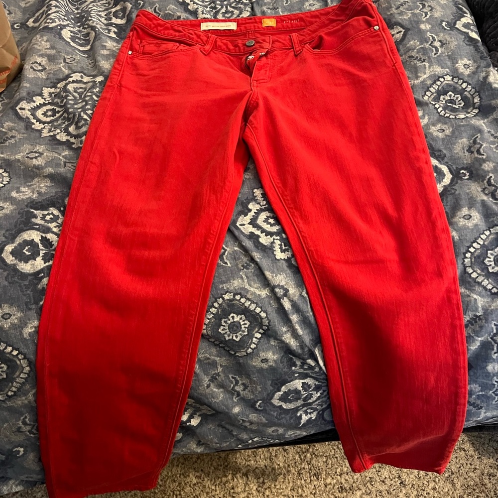 Red straight jeans